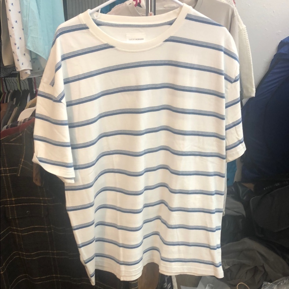 Lucky Brand Blue and White Striped Short Sleeve Tee
